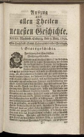 XXXII. Nachlese. Coburg, den 9. Aug. 1752.