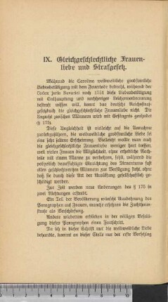 IX. Gleichgeschlechtliche Frauenliebe und Strafgesetz