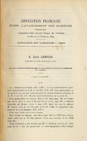 (Opuscules géométriques), [27]. Sur les triangles orthologiques et sur divers sujets de la géométrie du triangle