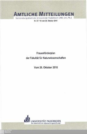 Frauenförderplan der Fakultät für Naturwissenschaften : vom 26. Oktober 2010