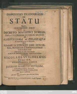 Disputatio Inauguralis De Statu