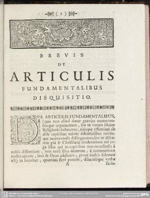 Brevis De Articulis Fundamentalibus Disquisitio