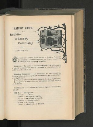 Rapport Annuel De La Société d'Études Coloniales.