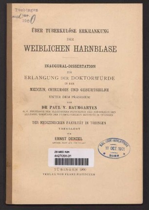 Über tuberkulöse Erkrankung der weiblichen Harnblase