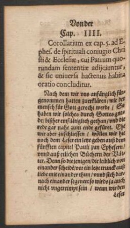 Cap. IIII. Corollarium ex cap. 5. ad Ephes. de spirituali coniugio Christi & Ecclesiae ...