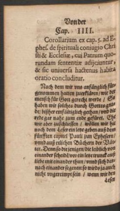 Cap. IIII. Corollarium ex cap. 5. ad Ephes. de spirituali coniugio Christi & Ecclesiae ...