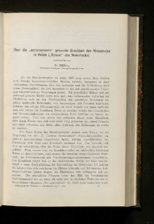 Über die "arricciamento" genannte Krankheit des Weinstocks in Italien ("Roncet" des Weinstocks)
