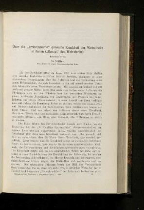 Über die "arricciamento" genannte Krankheit des Weinstocks in Italien ("Roncet" des Weinstocks)