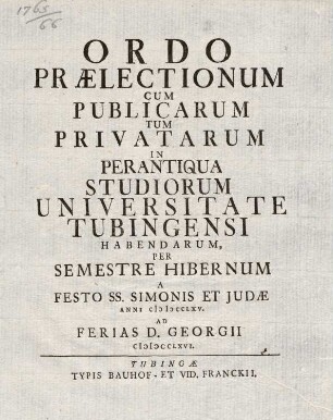 Vorlesungsverzeichnis 1765/66