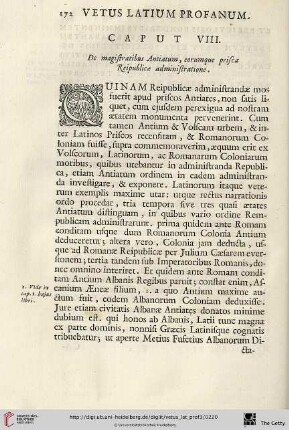 Caput VIII: De magistratibus Antiatum, corumque prisca Reipublicae administratione