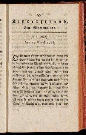 XLI. Stück, den 15. April 1776