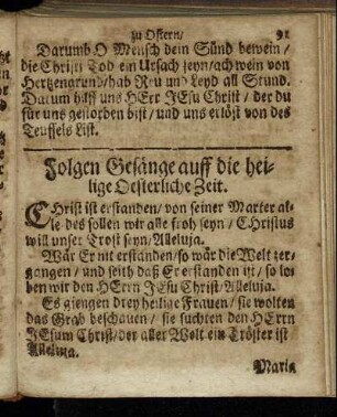 Folgen Gesänge auff die heilige Oesterliche Zeit.