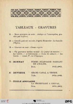 Tableaux - Gravures (Nr. 1-15)