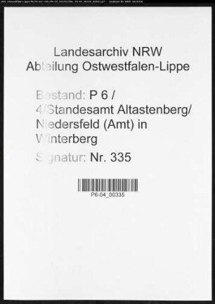 Sterberegister Standesamt Altastenberg