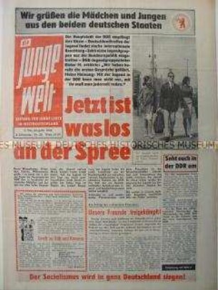 Propagandazeitung des FDJ für die Jugend in der Bundesrepublik u.a. zum Deutschlandtreffen der Jugend in Berlin (DDR)