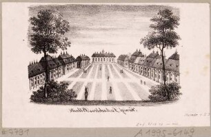 Das Schloss Pillnitz bei Dresden mit barockem Lustgarten, Blick nach Südosten auf das Neue Palais