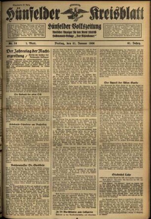 Erste Ausgabe vom Freitag, den 31. Januar 1936.