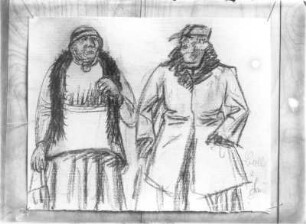 Boll und Frau Boll : Figurinen zu Barlachs Drama "Der blaue Boll". Boll und Frau Boll. Kohlezeichnung; 224 x 282 mm (1926; E. Barlach). Ernst Barlach Stiftung Güstrow