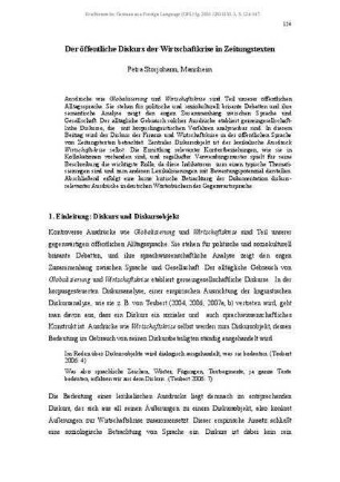 Der öffentliche Diskurs der Wirtschaftskrise in Zeitungstexten
