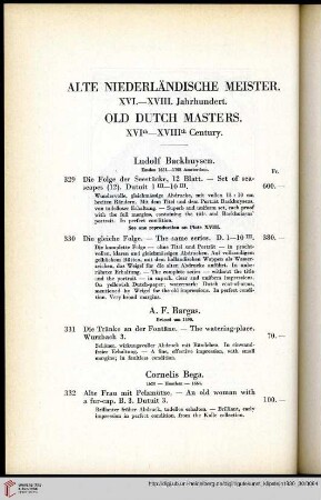 Alte niederländische Meister XVI.-XVIII. Jahrhundert / Old Dutch Masters XVIth-XVIIIth Century (Nr. 329-558)