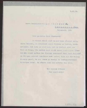 Schreiben an Baumeister Hugo Eberhard (Brief)