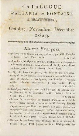 Octobre, Novembre, Décembre 1829