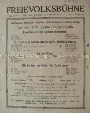 Theaterzettel der "Freien Volksbühne" für die Premiere von einem "Hans Sachs-Abend"; Wien, 4. Nov. 1912