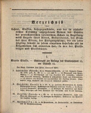 Vorschriftsmäßige Nachrichten über den Stand der Protestantischen Lateinischen Schule zu Augsburg : bekannt gemacht bei der öffentlichen Preise-Vertheilung am Schlusse des Studien-Jahres ... 1831/32 (1832)
