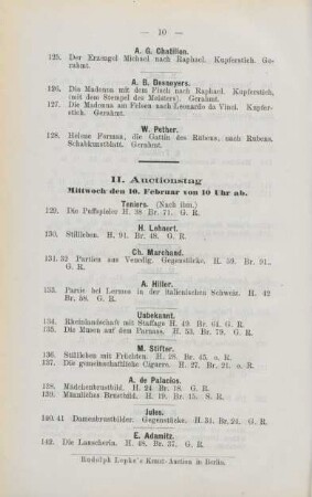 II. Auctionstag Mittwoch, den 10. Februar von 10 Uhr ab