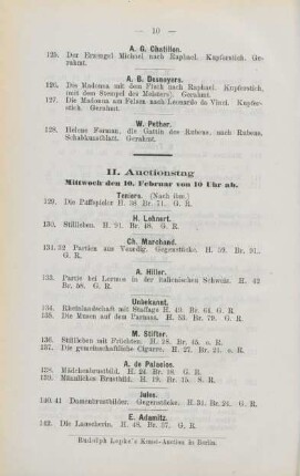 II. Auctionstag Mittwoch, den 10. Februar von 10 Uhr ab