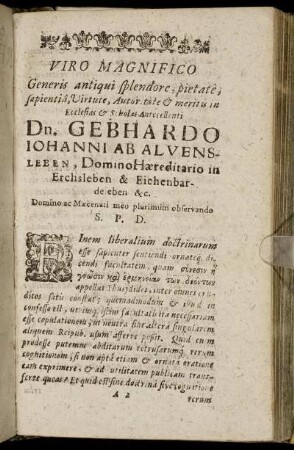 Viro Magnifico ... Dn. Gebhardo Johanni Ab Alvensleben ...