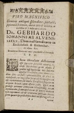 Viro Magnifico ... Dn. Gebhardo Johanni Ab Alvensleben ...