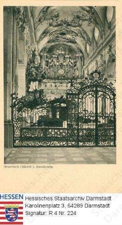 Amorbach im Odenwald, Abteikirche / Westchor mit Orgel, Interieur