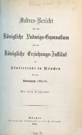 Jahresbericht .... 1880/81