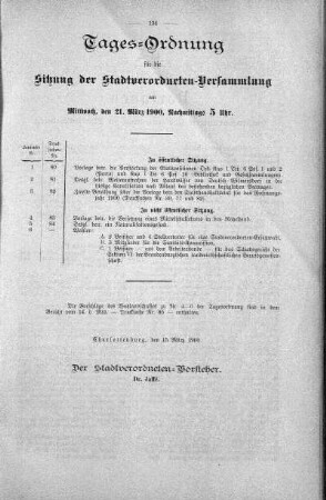 Tages-Ordnung, 21. März 1900