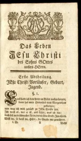 Erste Abtheilung. JEsu Christi Vorläufer, Geburt, Jugend