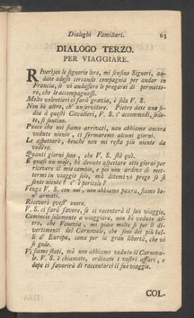 Dialoghi Familiari. Dialogo Terzo. Per Viaggiare