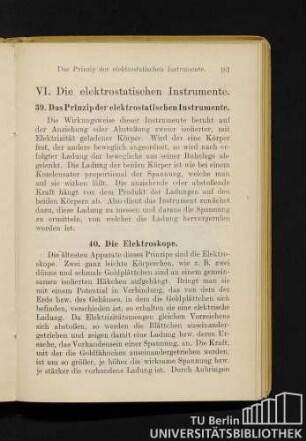 39. Das Prinzip der elektrostatischen Instrumente.