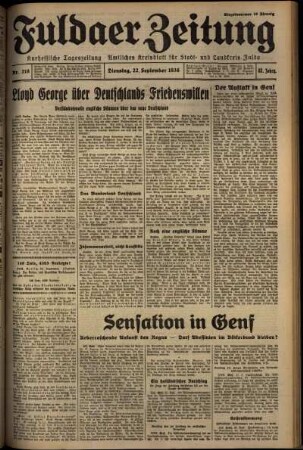 Erste Ausgabe vom Dienstag, den 22. September 1936.