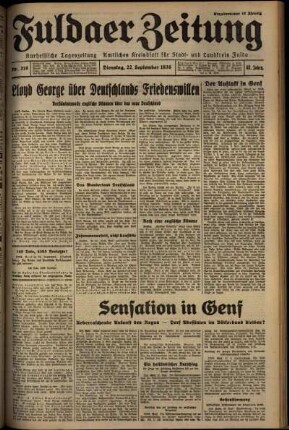 Erste Ausgabe vom Dienstag, den 22. September 1936.