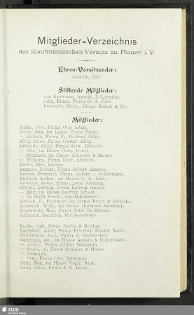 Mitglieder-Verzeichnis des Kaufmännischen Vereins zu Plauen i.V.