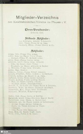 Mitglieder-Verzeichnis des Kaufmännischen Vereins zu Plauen i.V.