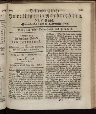XLV. Stück. Sonnabends: den 10. November, 1787.