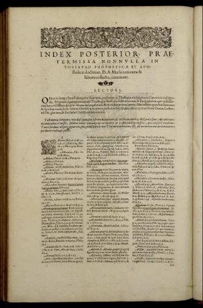 Index Posterior, Prætermissa Nonnulla In Thesauro Propheticæ Et Apostolicæ doctrinæ [...]