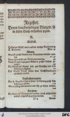 Register deren denckwürdigen Dingen, so in disem Buch enthalten seynd.