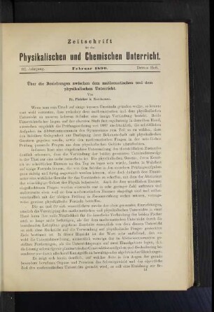 Über die Beziehungen zwischen dem mathematischen und dem physikalischen Unterricht.