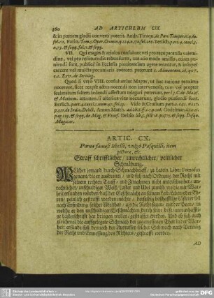 Artic. CX. Poena famosi libelli, vulgo Pasquilli, item picturae, [et]c. Straff schrifftlicher, unrechtlicher, peinlicher Schmähung