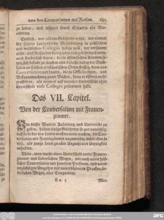 Das VII. Capitel. Von der Conversation mit Frauenzimmer.