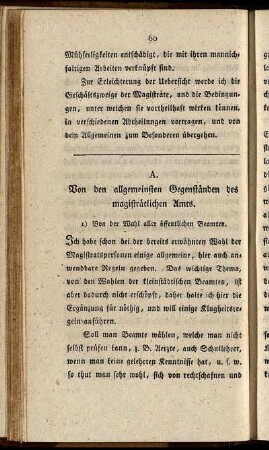 A. Von den allgemeinsten Gegenständen des magisträtlichen Amts.