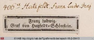 Exlibris des Grafen Franz Ludwig von Hatzfeldt-Schönstein